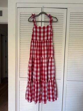 Storia Red and White Gingham Tie-Shoulder Maxi